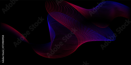Blue and red life line design gradient wave music noise simple geometric art
