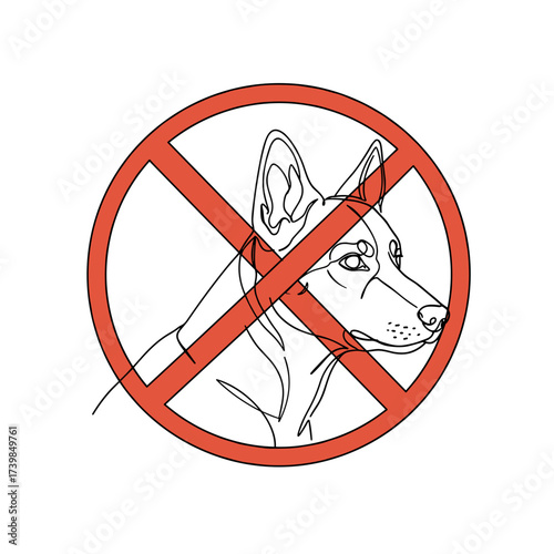No pets allowed sign featuring a dog illustration in red circle  