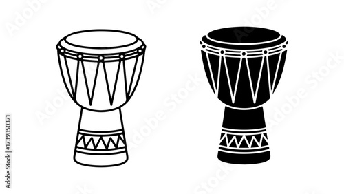 African Djembe Drums Outline and Silhouette Vector Icons