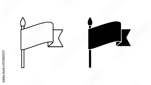 Monochrome Outline and Solid Flag Icon Set, Simple Vector Design