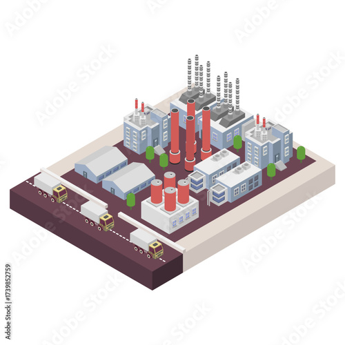 Industrial work plant concept with isometric chimney tower