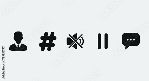 A collection of minimalist black icons representing various communication and interface functions.