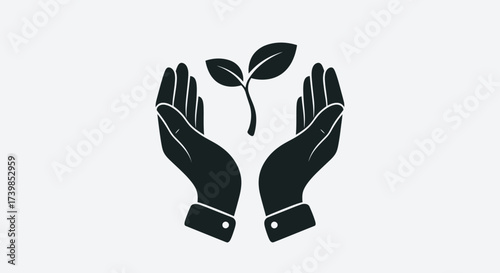 Two hands protectively holding a small plant sprout, symbolizing growth, care, and environmental responsibility.