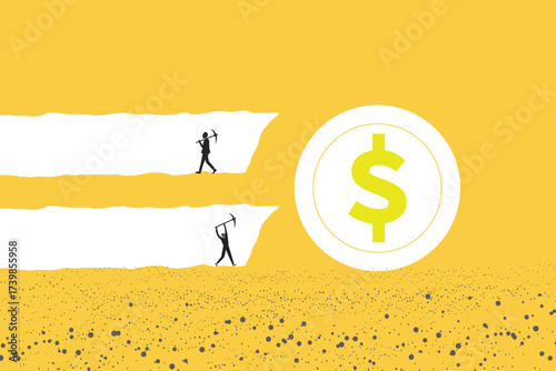 Businessman mining dollar. concept of Business investment, making and earning money