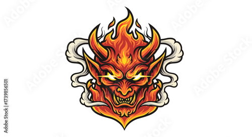 Fiery devil head illustration, perfect for bold designs and striking visuals, igniting your brand with a unique and powerful symbol of rebellious spirit