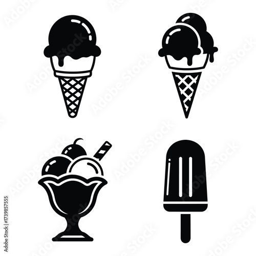 Four iconic frozen treats a delicious array of ice cream cones sundaes and popsicles perfect for summer and sweet cravings silhouette
