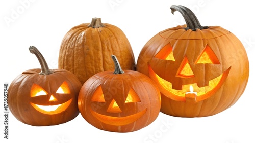 Halloween pumpkins isolated on transparent background.