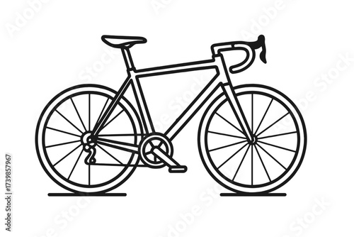 Stylized black and white line drawing of a classic road racing bicycle profile