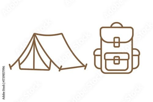 Minimalist camping tent and hiking backpack for outdoor adventure travel