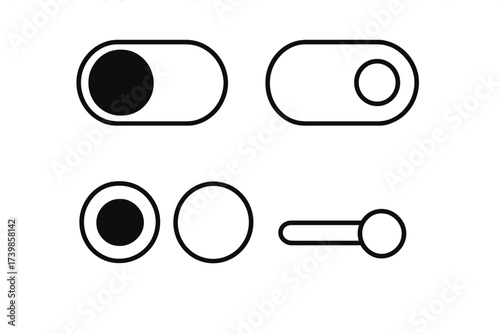 Black and white user interface toggle switch icons for web and mobile applications