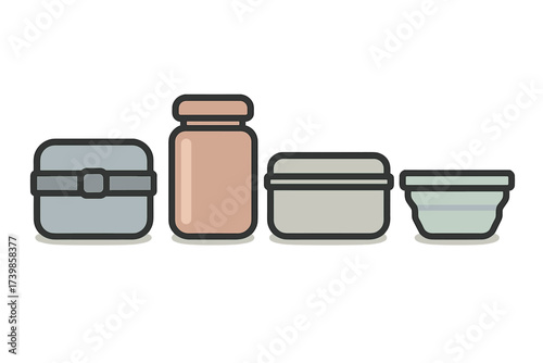 Assortment of reusable food storage containers and jars for sustainable living
