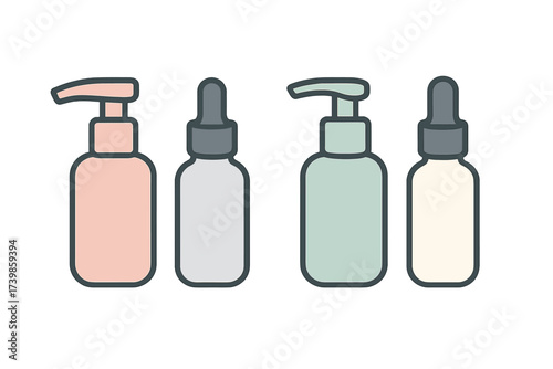 Set of four minimalist cosmetic containers for skincare and beauty products