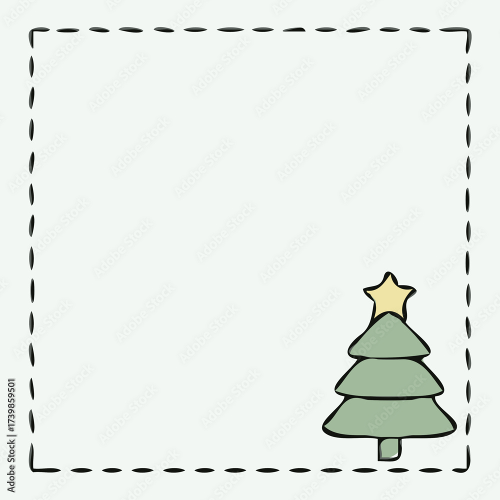 Obraz premium Simple decorative frame with hand-drawn Christmas tree design 