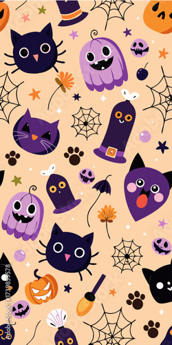 Halloween cartoon seamless pattern background