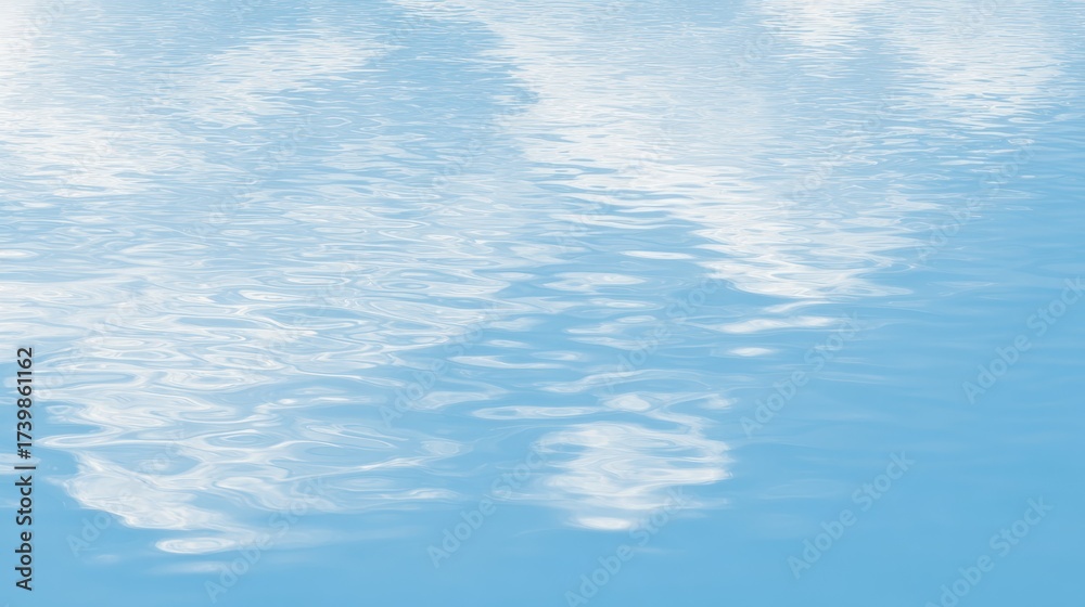 Naklejka premium Mirror Symmetry Serene Tranquil Water Texture Solid Light Blue Background Subtle Cloud Reflection - Calm Aquatic Elegance