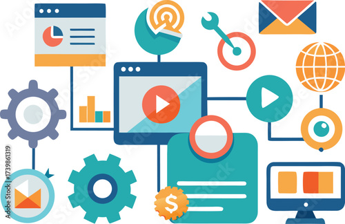 Marketing and seo icons pack detailed vector illustration for digital business growth