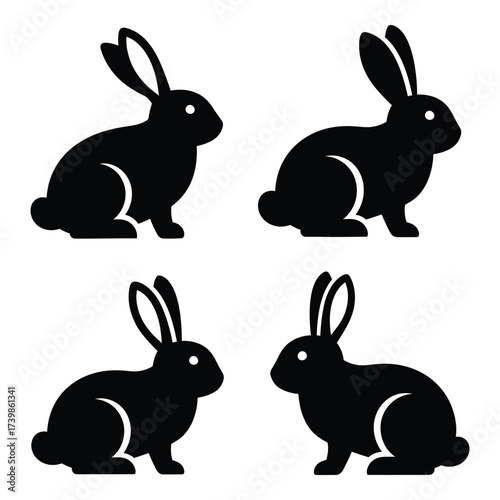 Four silhouette black rabbit icons cute easter spring bunny animal graphics for design projects and content creation silhouette