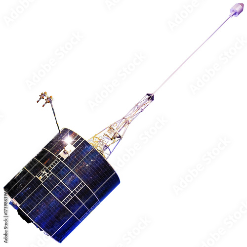 Modern military space communications and navigation satellite isolated on transparency backgronud in PNG format
