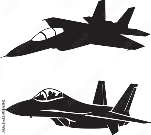 F-16, F-18 Fighter Jet Silhouette Vector - Military Aircraft Warplane Illustration.eps
