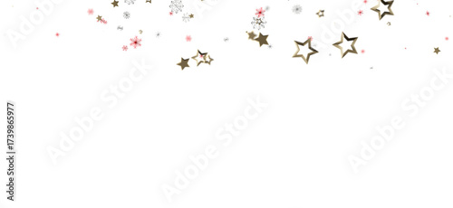 Elegant gold stars and snowflakes scattered on a white background, perfect for festive holiday designs and celebrations. Ideal for greetings, ca