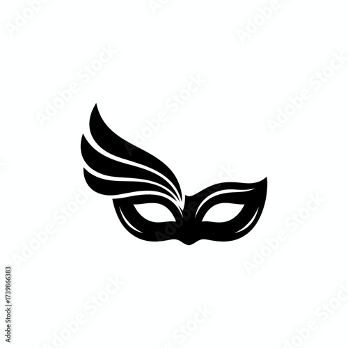Elegant black masquerade mask with stylized feather accent for venetian carnival or mysterious event