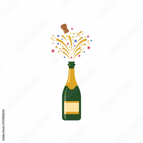 Celebratory champagne bottle exploding with cork and confetti symbolizing joyful occasions and festive moments