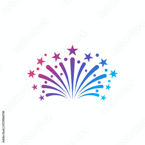 Vibrant burst of colorful fireworks and stars symbolizing celebration and joyful festivities against a clean white background