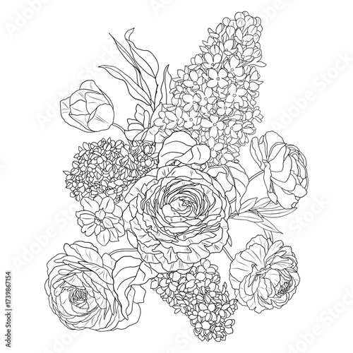 Lilacs and ranunculus bouquet