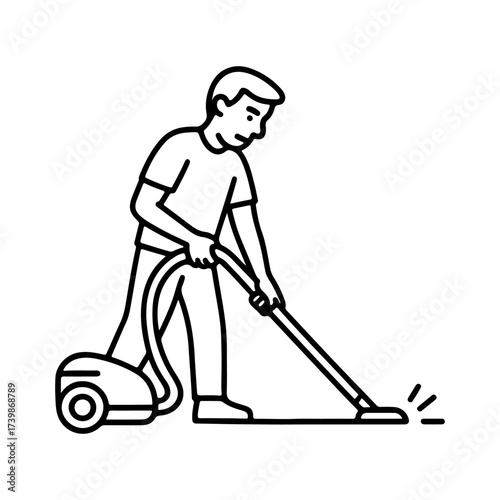 Vector line icon man cleaning a carpet with a vacuum cleaner on a white background
Vector line icon on a white background