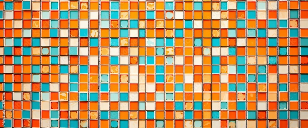 Fototapeta premium Vibrant mosaic tile background in orange, teal, and white, bright colors, abstract