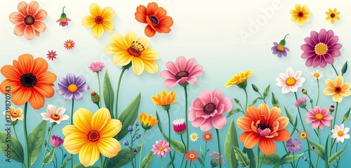Vibrant vector illustration of assorted birth month flowers,  summer,  clipart