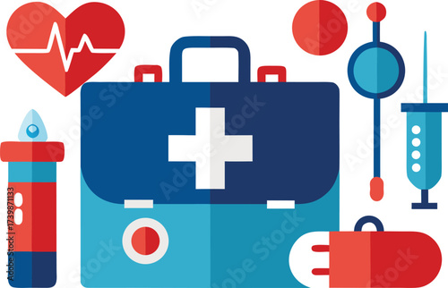 Medical healthcare vector illustration set first aid kit cardiology syringe medical equipment