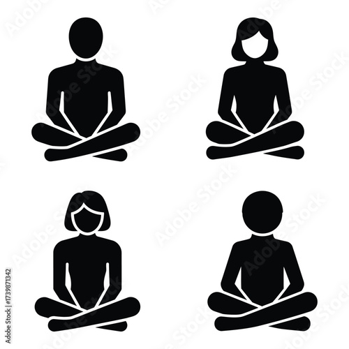 Diverse silhouettes of people meditating in lotus pose for yoga mindfulness and wellness concepts silhouette