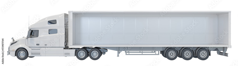 Foto Unloaded freight trailer with removed side panel