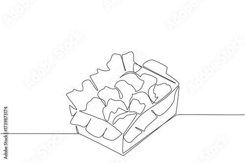 Single one line drawing stack of macaroons in a box with food paper. Order sweet snacks at the cafe and then take them home. Dessert. National Macaroon Day. Continuous line design graphic illustration