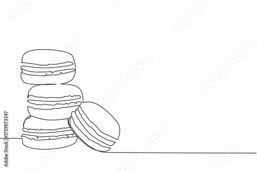 Continuous one line drawing colorful macarons with 3 stacks and 1 leaning macaron. Have slight differences in taste depends on color. National Macaron Day. Single line draw design vector illustration