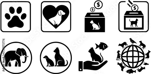 Charity animal icons for donation and awareness campaigns