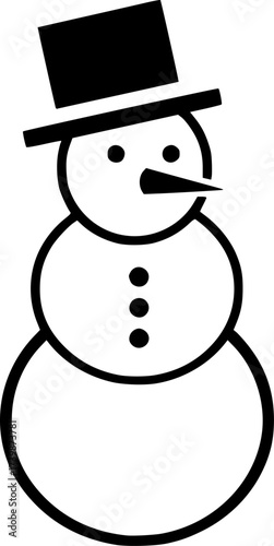 Simple black and white snowman design with hat and buttons