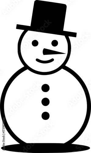 Simple black and white snowman design with hat and buttons