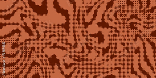 Retro coffee color background. Milk chocolate liquid dessert texture. Wavy swirl candy pattern for poster, cover, banner, pamphlet. Vintage brown trippy hippie wallpaper in 60s or 70s style. Vector
