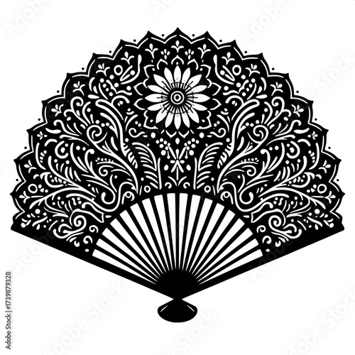 Black and White Vector Silhouette of Indian Hand Fan