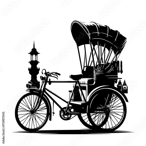 Black and White Vector Silhouette of Indian Rickshaw