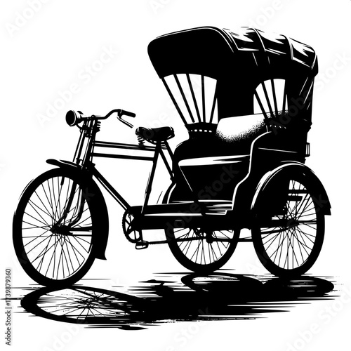 Black and White Vector Silhouette of Indian Rickshaw