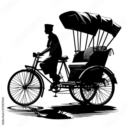 Black and White Vector Silhouette of Indian Rickshaw