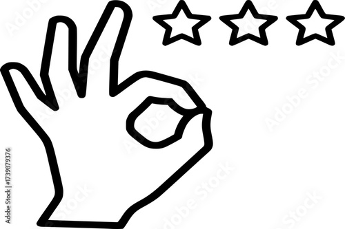 Three stars review and rating icon. Thumbs up, Good, friendly, ok hand gesture, feedback icon vector