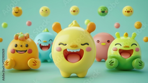 3D render icon  clay style of a cute clay character with big eyes and a smile, perfect for animation, isolated on pure pink background 3d premium
