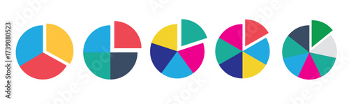 Colorful Pie Chart Icon Set - Vector Infographic Diagram Collection for Business Analytics, Data Visualization, Finance Report, Marketing, Statistics, Growth and Presentation Design Illustration.