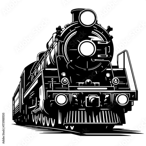Black and White Vector Silhouette of Indian Train Engine