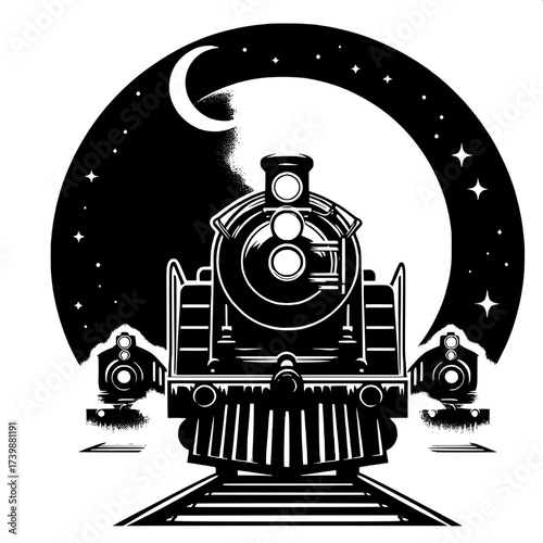 Black and White Vector Silhouette of Indian Train Engine