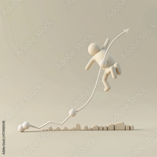 3D render icon  clay style of a bar chart with a stack of clay blocks representing different data points, isolated on pure white background 3d business icon